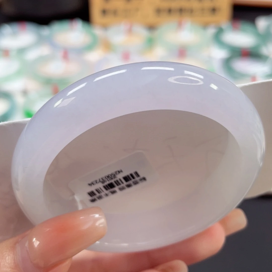 未镶嵌手镯翡翠53冰润细腻半山水樱花粉21号