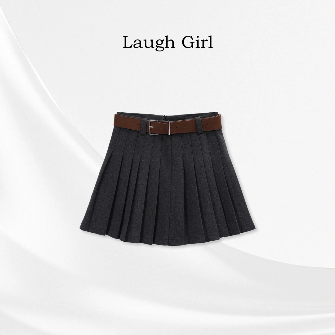 楚楚君 Laugh girl【优雅褶裙】冬款加厚减龄百褶毛呢短裙QL55076J