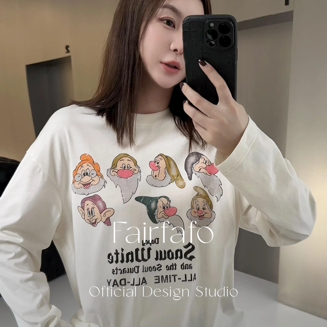 【小矮人印花长T袖】CXEL59130可爱卡通潮牌高级感宽松新款T恤