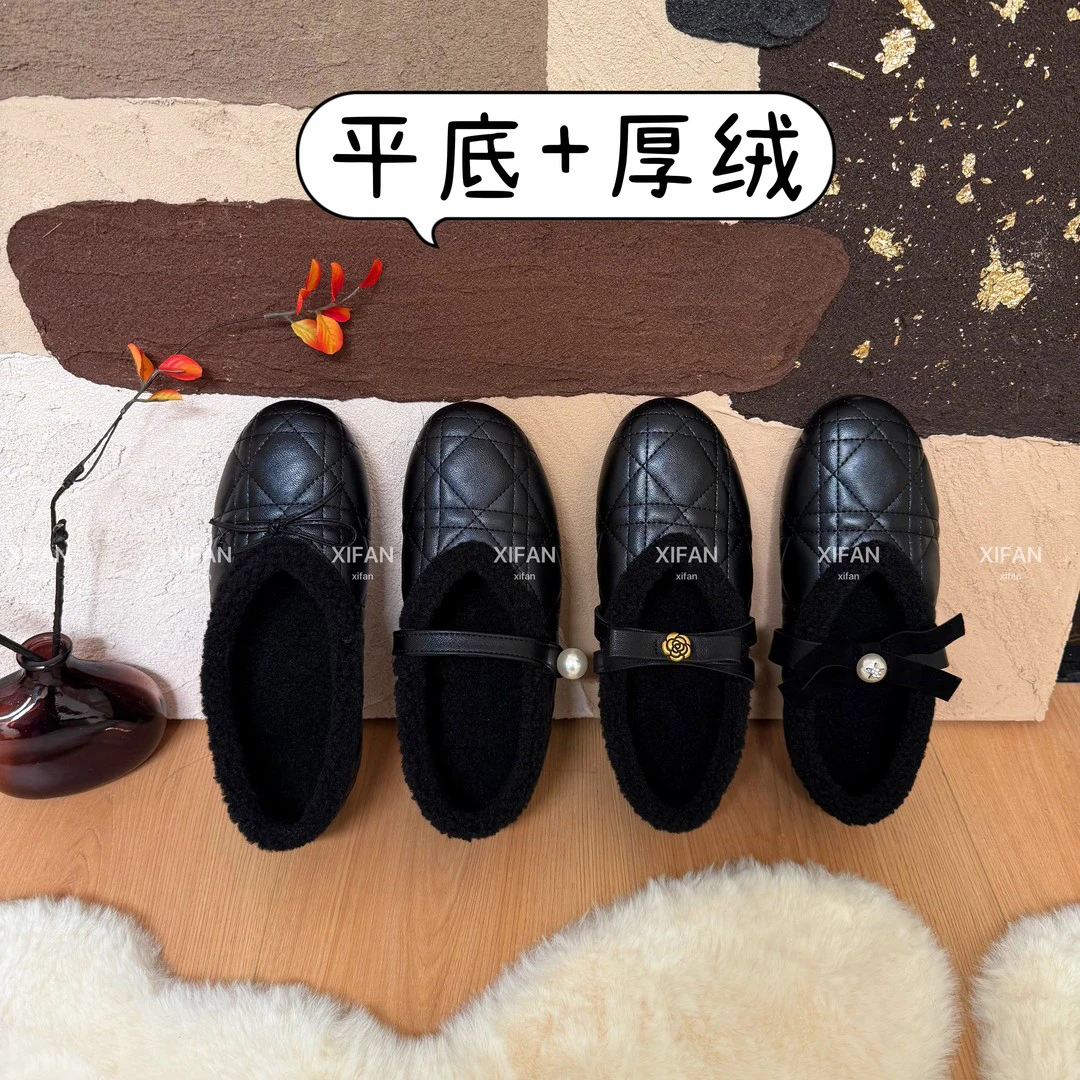【喜喜】2025新款小香风棉鞋女加绒保暖内增高皮面网红玛丽珍鞋