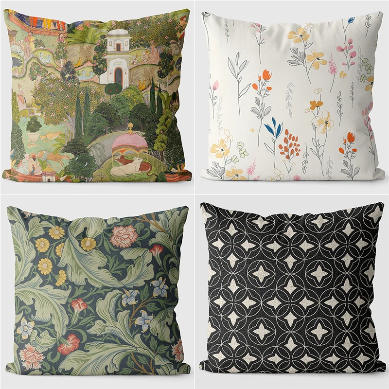 欧式田园花卉抱枕套现代简约艺术白玫瑰沙发客厅靠背垫车载靠枕