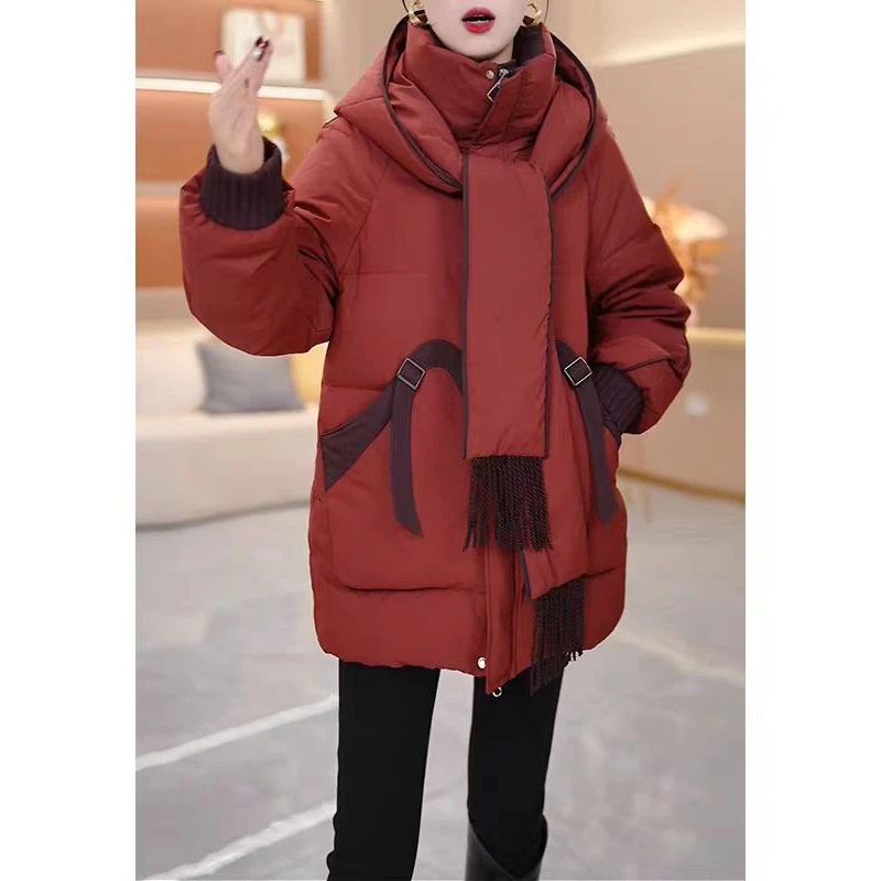 洋气中长款连帽加厚羽绒服女2025冬季新款流行妈妈白鸭绒保暖外套