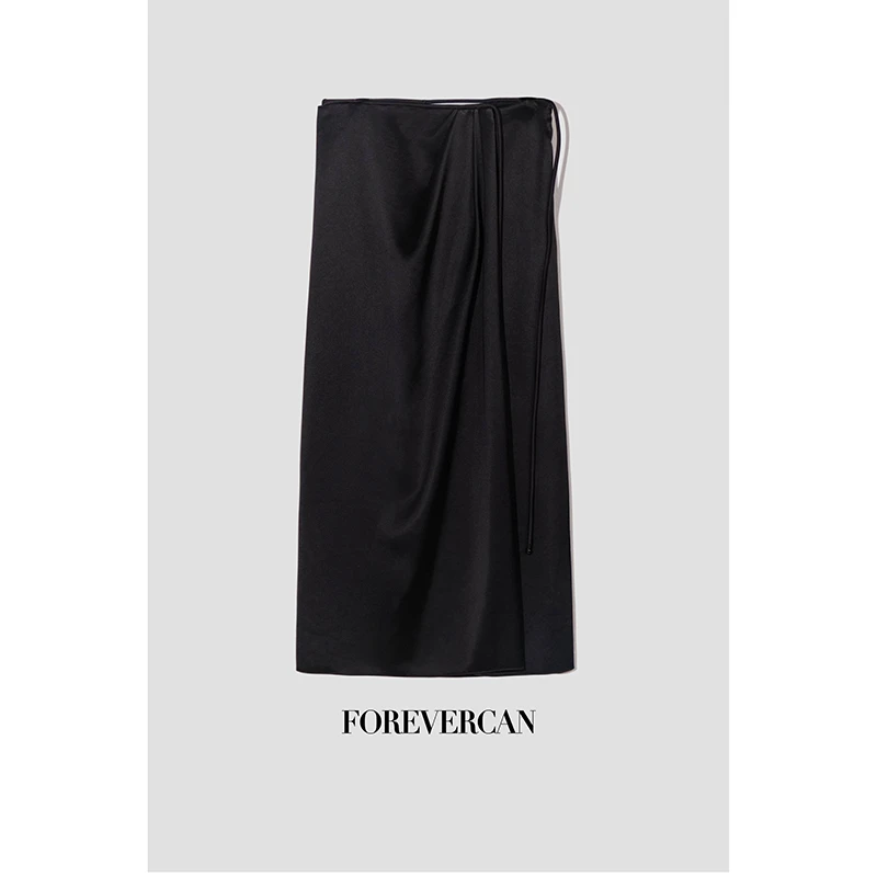 FOREVERCAN“东方美学”新中式国风自带垂感系带缎面半身裙 SD21065