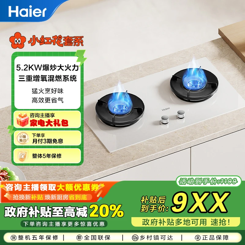 【国补立减20%】海尔燃气灶嵌入式双灶5.2kw猛火台嵌两用Q2BEC