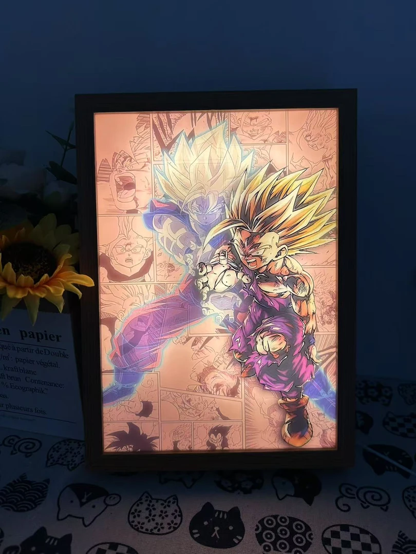 新【七龙珠】灯光画周边悟空赛亚人贝吉塔床头小夜灯摆台发光画灯