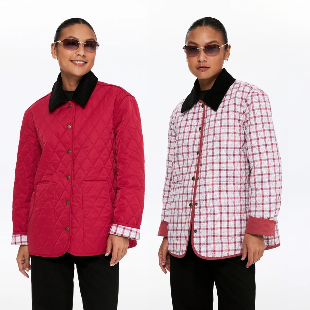 Oneup菱形格子双面穿棉服女款休闲保暖秋冬设计小众衣服出游服