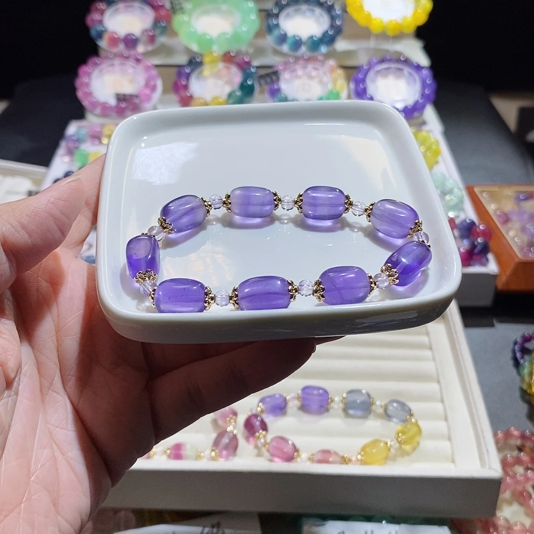 萤石手链未镶嵌薰衣草紫糖豆9加