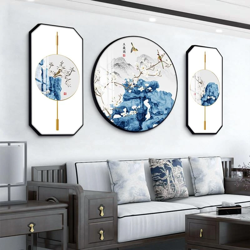 新中式客厅装饰画中国风山水三联画茶室壁画办公室沙发背景墙挂画