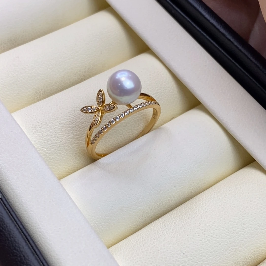 银S925镀金镶嵌淡水珍珠戒指特价