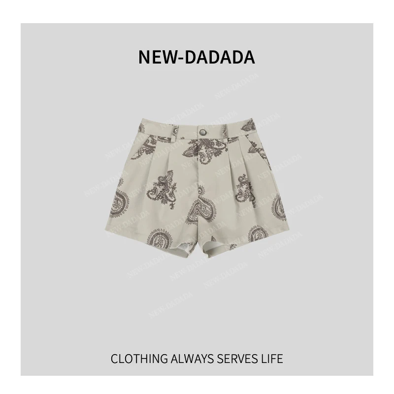 利达NEWDADADA复古印花阔腿短裤高腰宽松小个子休闲a字热裤SM1622