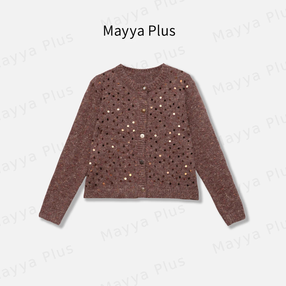 【木言集】Mayya Plus麦芽定制小香流光风圆领毛衣百搭开衫32537526