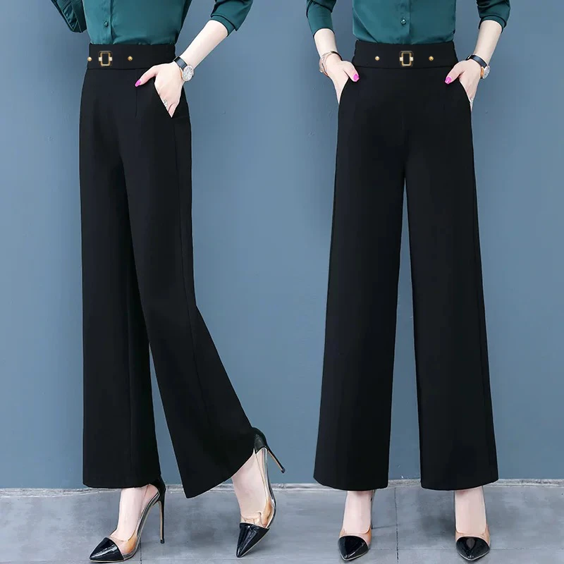 105九分裤阔腿裤春秋垂感弹力高腰妈妈显瘦休闲百搭宽松时尚