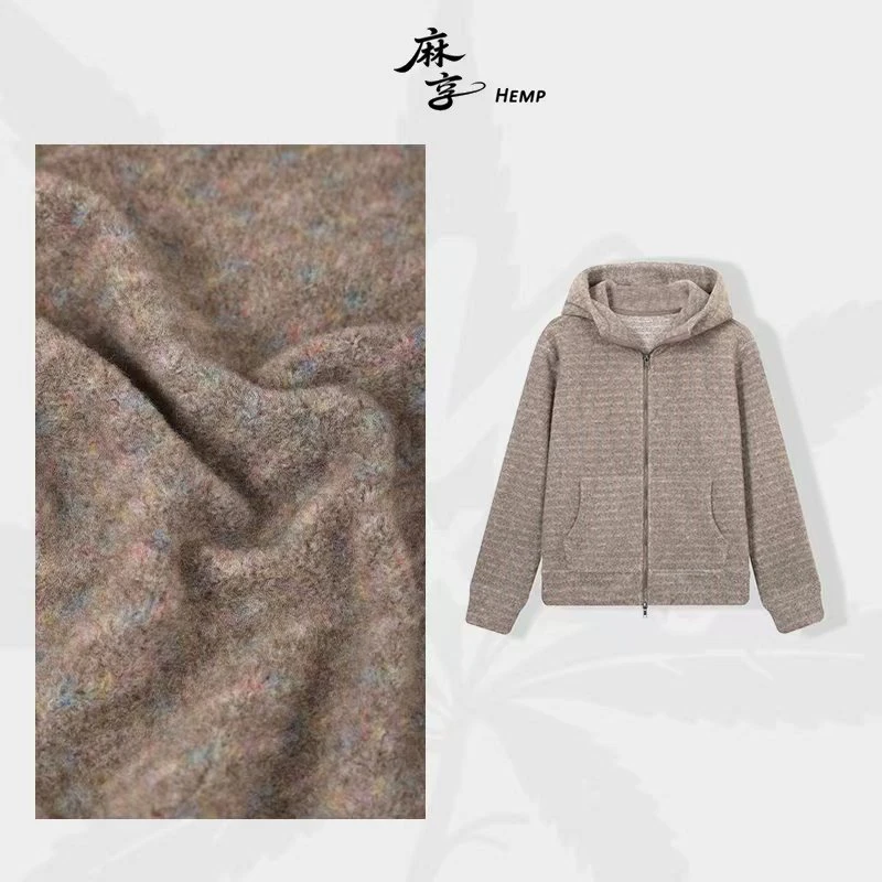麻享【意大利绝美花纱】毛呢连帽外套秋冬拉链毛衣女士帽衫FSY51047