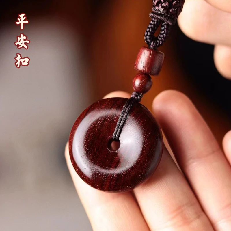 绿檀木平安扣手把件挂件包包挂饰实木挂饰手工打磨