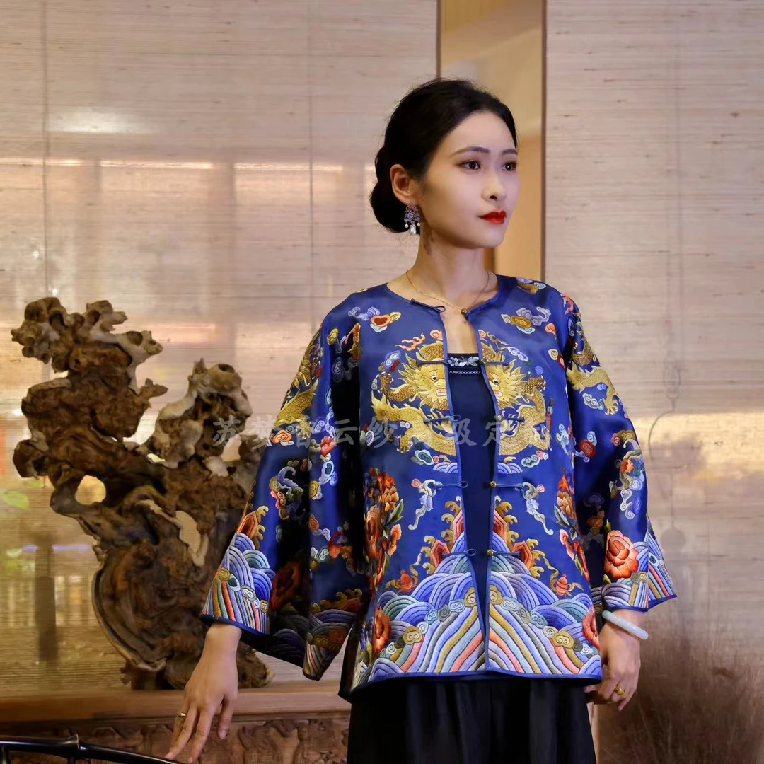 蘇夢团龙海水江崖手绣满绣圆领对襟上衣01031316