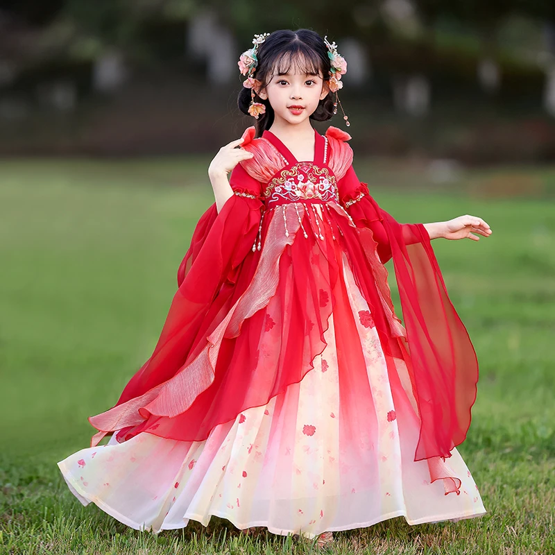 女童汉服夏款襦裙宝宝古装小女孩儿童超仙气软糯连衣裙子hls8803