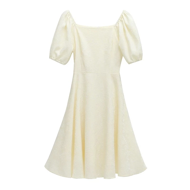 K585  法式方领A字裙裹胸大码连衣裙短袖中性风肯豆风