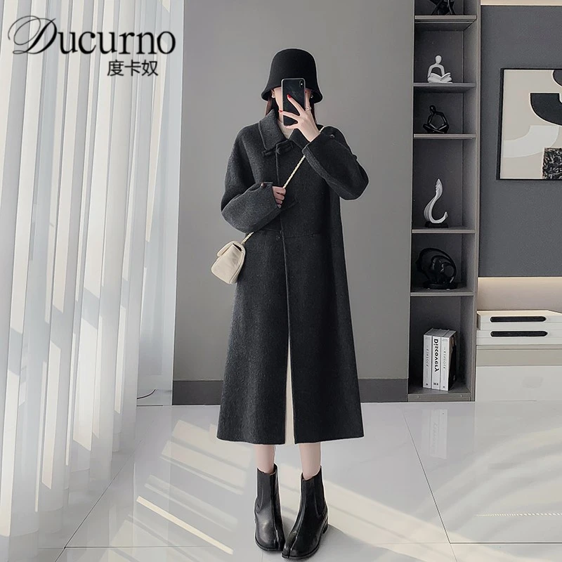 高级灰双面大衣女中长版秋冬新款宽松高级感韩系时尚羊毛呢外套女