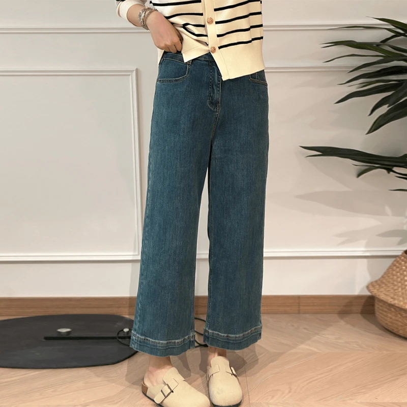 大码高腰显瘦直筒牛仔裤女秋季款梨形身材遮胯宽松百搭阔腿九分裤