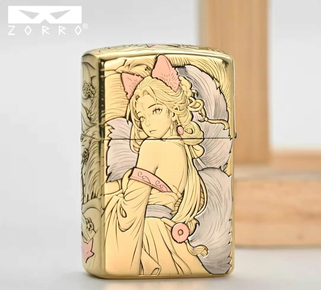 青丘九尾二代加厚手工镶嵌防风打火机男士创意礼物