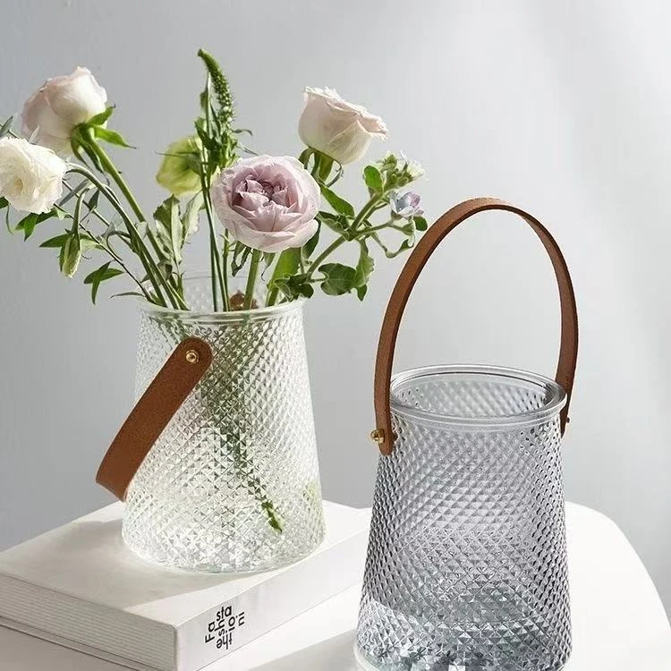 大口径花瓶简约养花摆件插花水培带提手创意客厅卧室