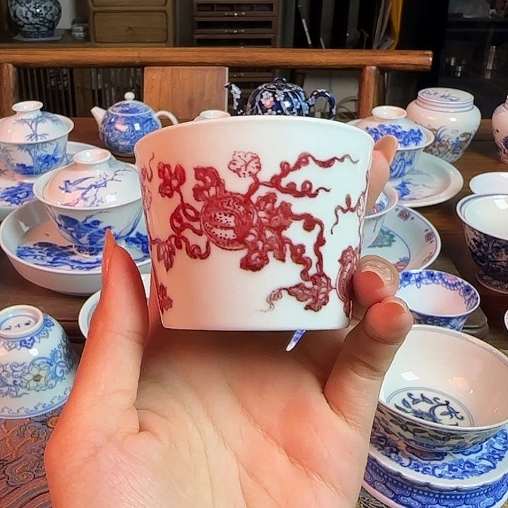 重工釉里红西瓜直筒杯纯手绘