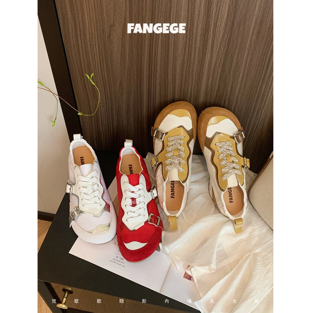 FANGEGE/梵歌歌 7cm内增高歪头复古德训鞋女小个子时尚休闲阿甘鞋