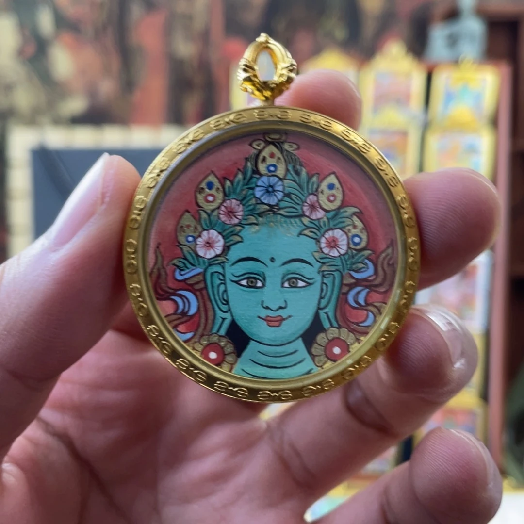 吊坠3.5尺寸绿度母唐卡