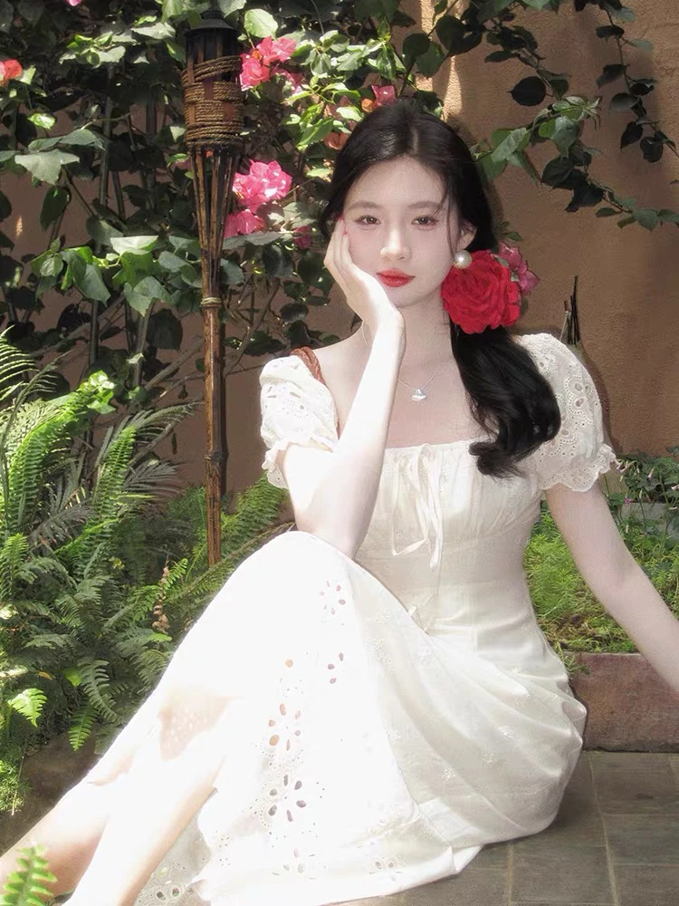 「知禾」微胖女生夏季新款高级重工连衣裙