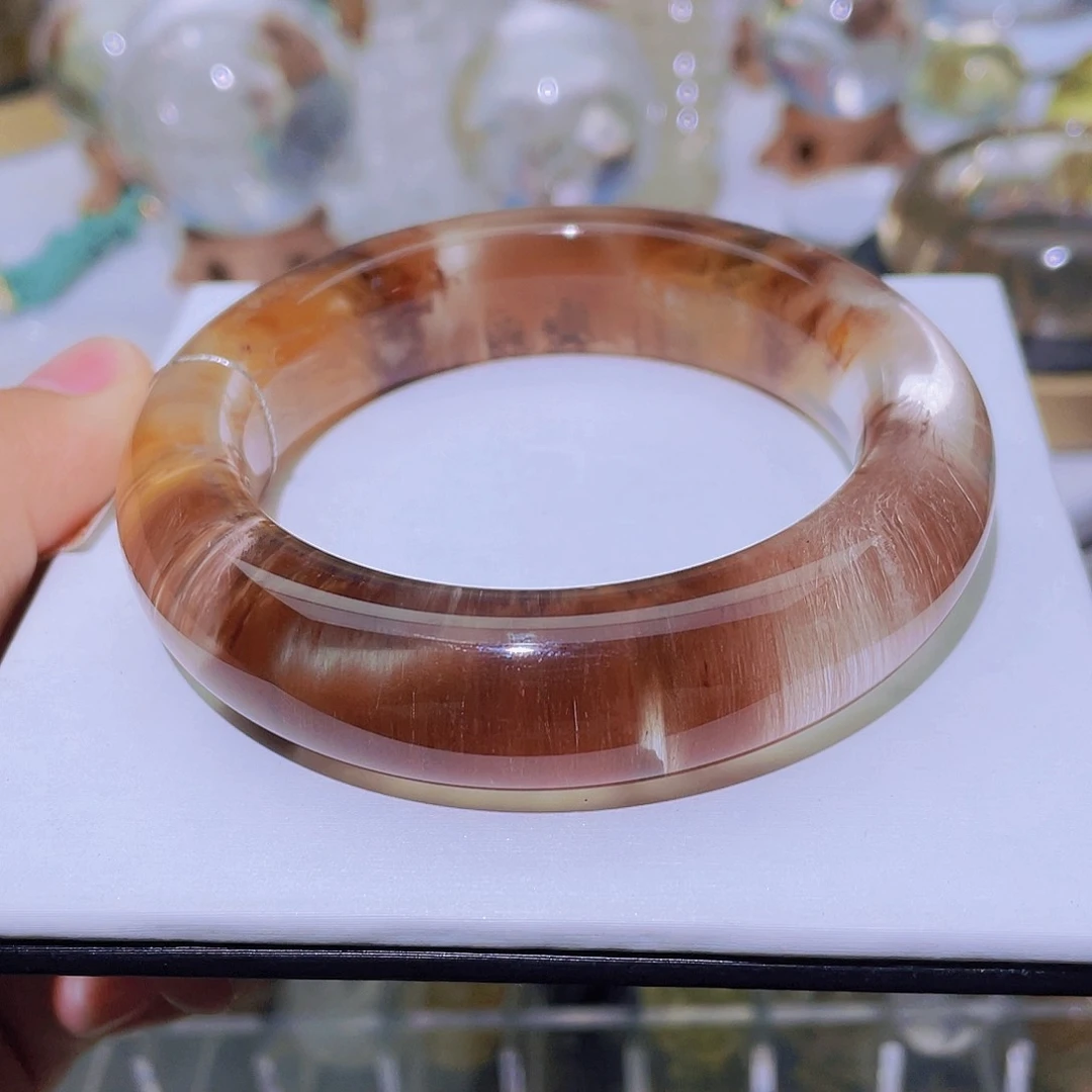 水晶手镯未镶嵌天然彩兔毛发晶手镯