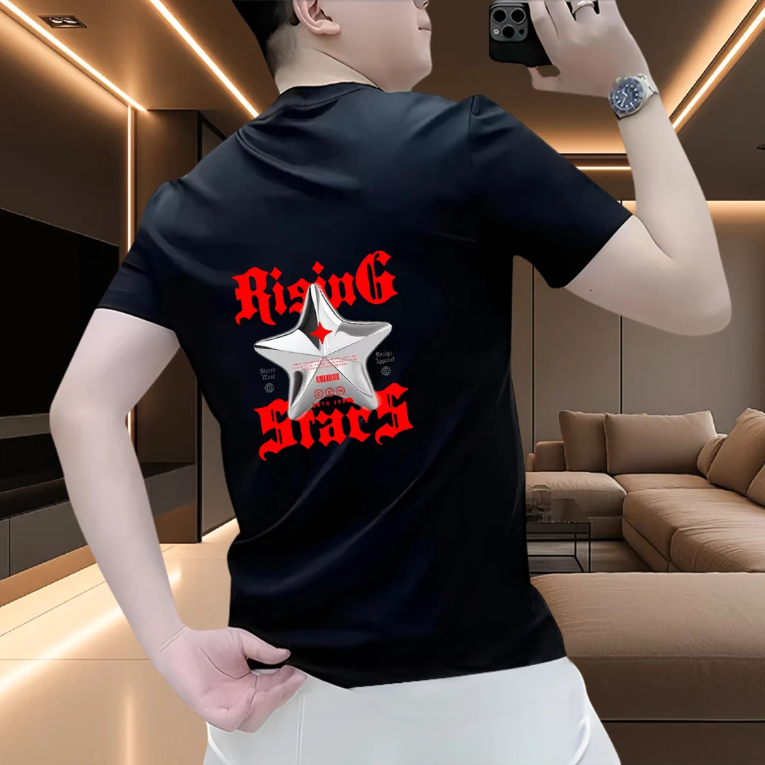 2025夏季短袖T恤纯棉百搭休闲潮流印花半袖圆领设计师男装高级感