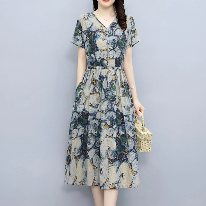 VONSRMAN高端气质连衣裙2025夏季新款中年女士印花裙今年流行裙子