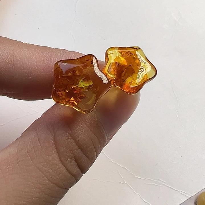 银S925镶嵌琥珀（花珀）耳饰
