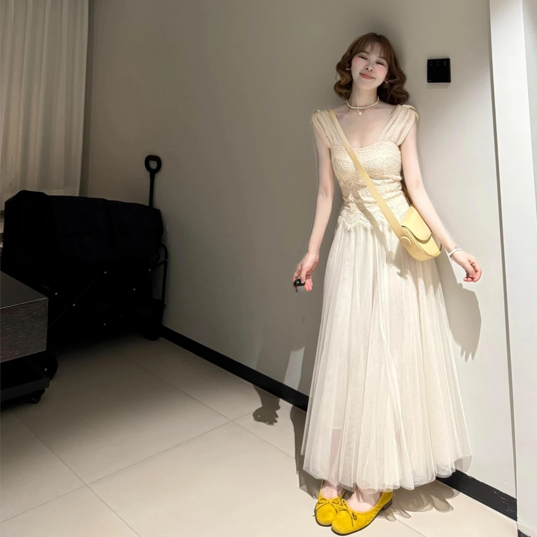 夏季小个子森系超仙蕾丝拼接吊带背心上衣百搭网纱半身裙两件套