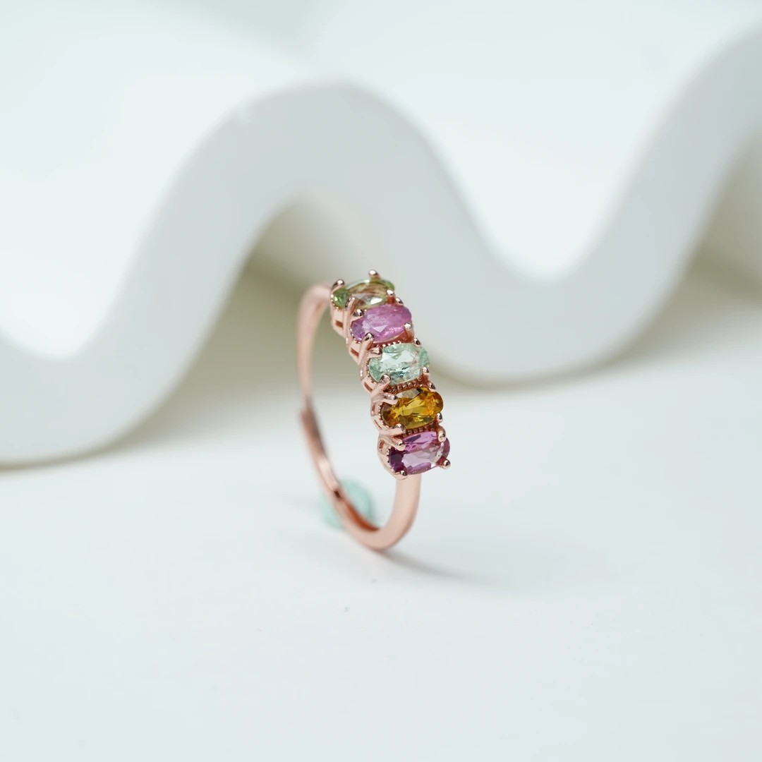 【小北好物】S925银镶嵌碧玺戒指5个面【多样性发一件】-17QL01X1340