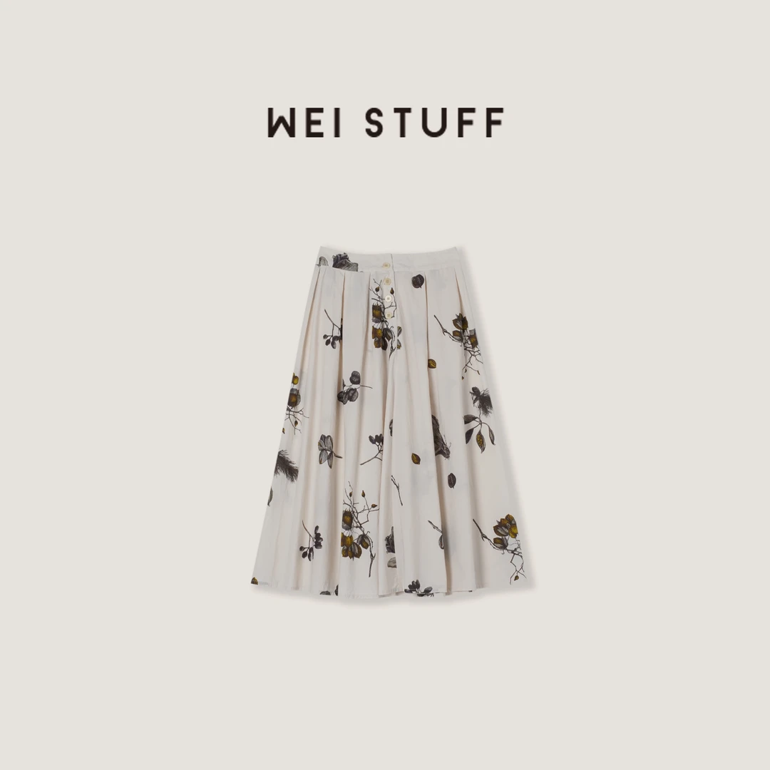WEI STUFF  "薄暮晚山" 气质时尚舒适高腰百搭印花半裙 9414