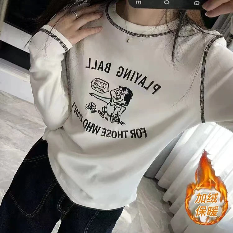 清仓-加绒保暖·外贸品质【数码踢足球的小人】长袖感百搭显瘦24209