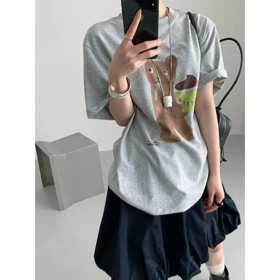 3031#YOUR#温柔韩系‘小熊’卡通图案短袖T恤（福利）