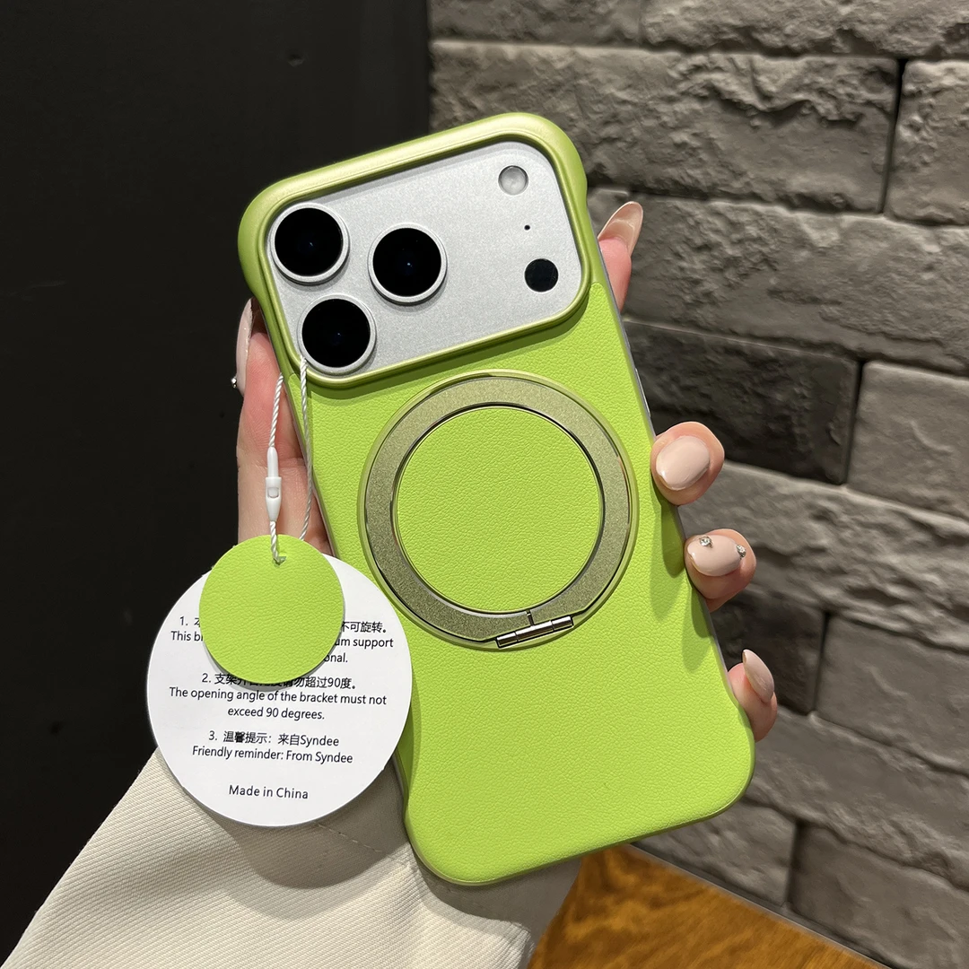 皮纹无边框适用苹果17promax手机壳高级感16/15/14磁吸支架素皮壳