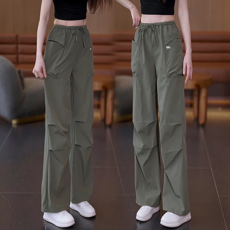 工装裤夏季薄款2025新款高腰显瘦速干运动登山窄版宽松阔腿裤6656