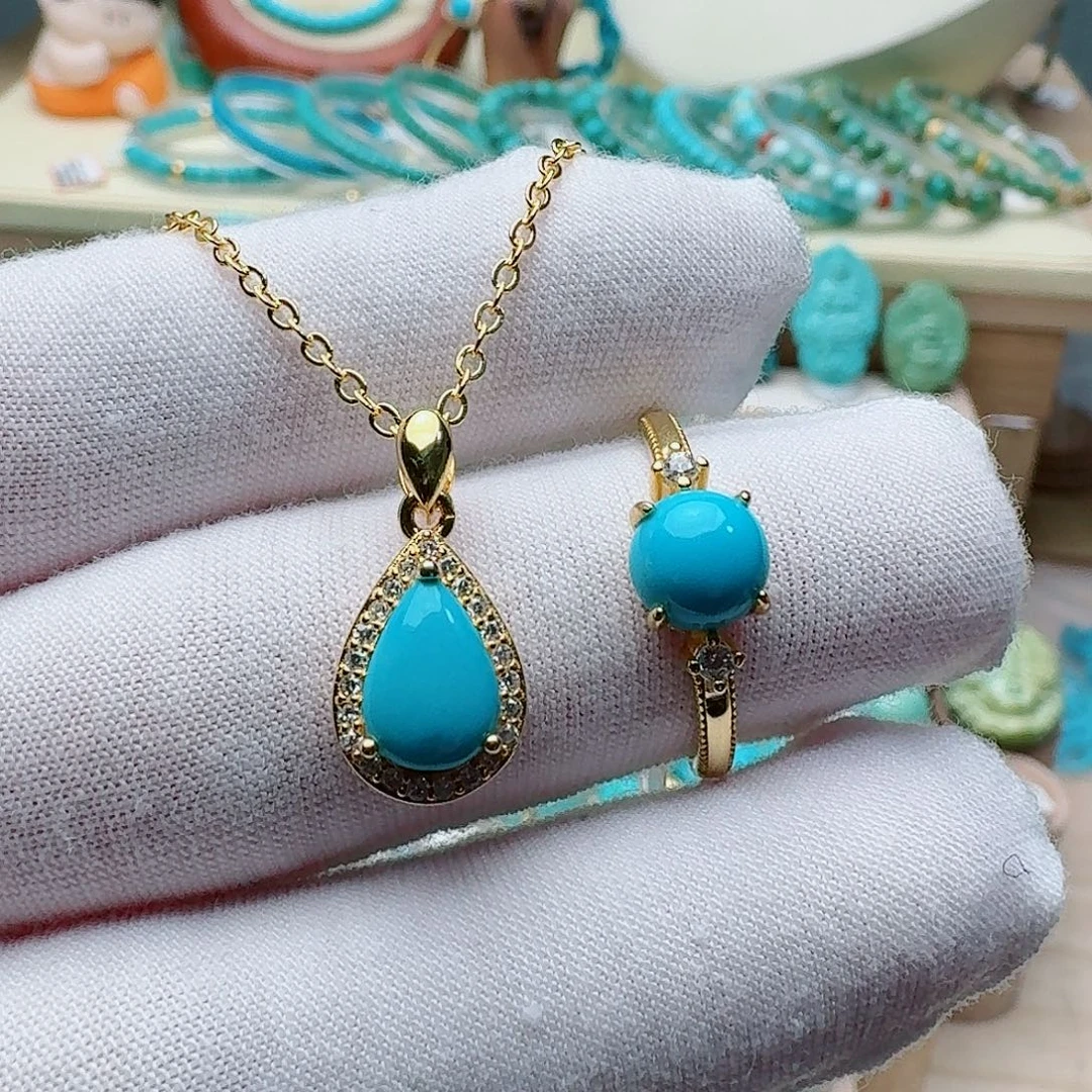 绿松石未镶嵌高瓷蓝戒指吊坠