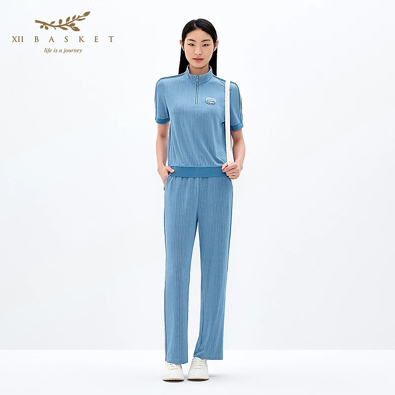 十二篮专选25春新款肌理感醋酸垂感直筒休闲裤女7C65120030