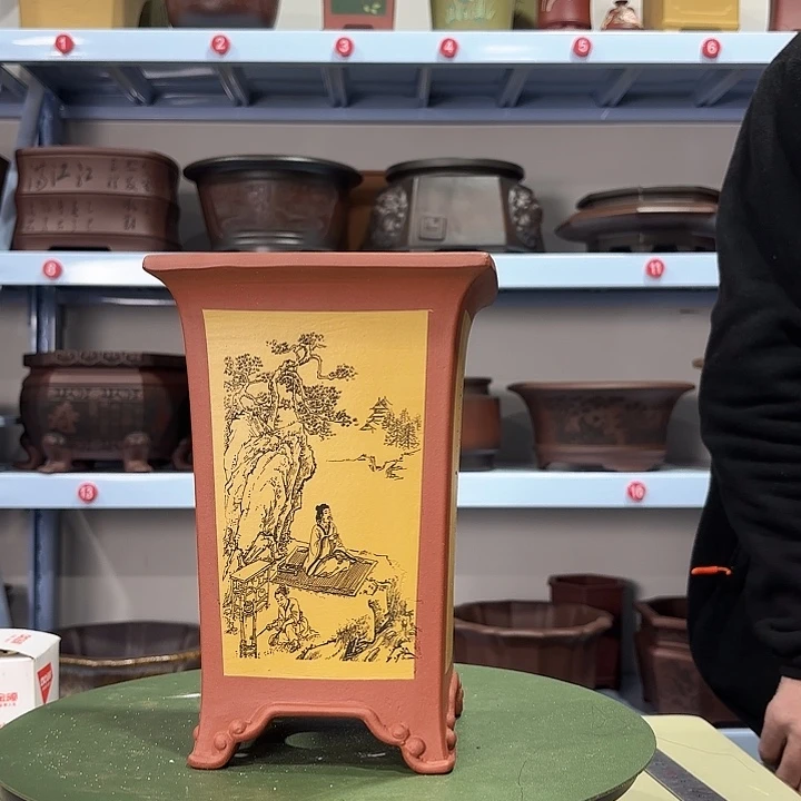 花盆紫砂刻绘老者