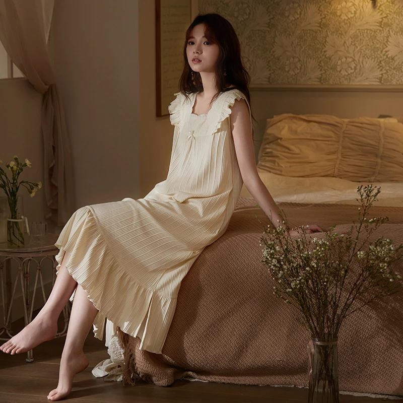 马克公主2025新款纯棉无袖睡裙夏季甜美公主风背心长裙少女感睡衣