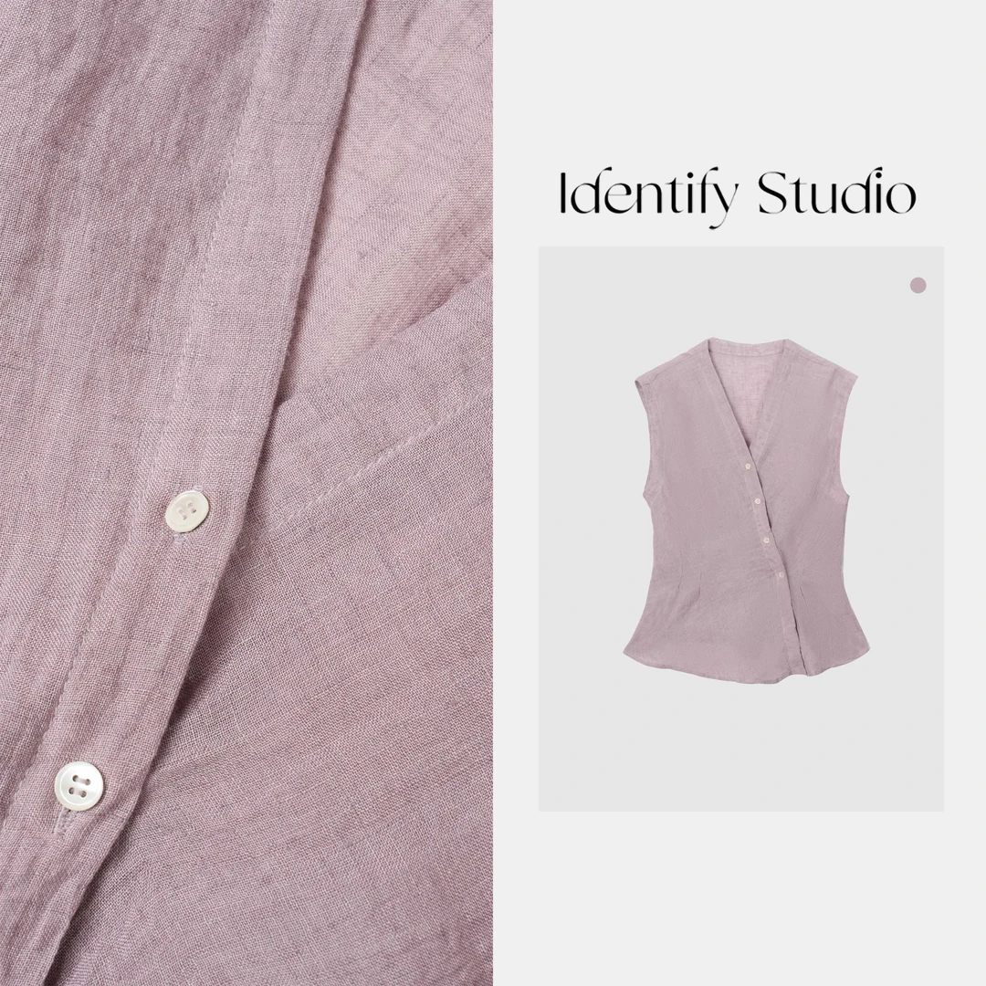 IDENTIFY“绝绝紫”夏季新款简约百搭交叉亚麻马甲上衣25SS