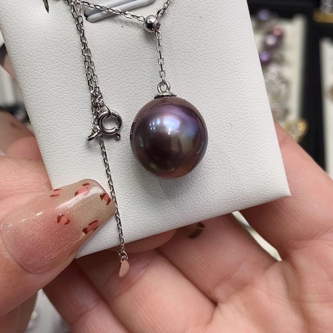 颈饰银S925镶嵌淡水珍珠14-15mm大龙珠