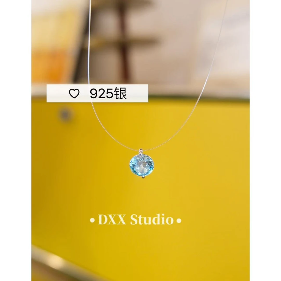 吊坠925银 小众设计百搭ins 玫瑰切炫彩 人鱼泪项链48112