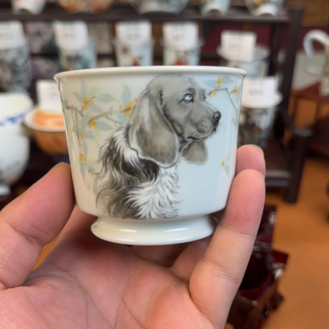 手工手绘忠诚守汪荣天杯陶瓷