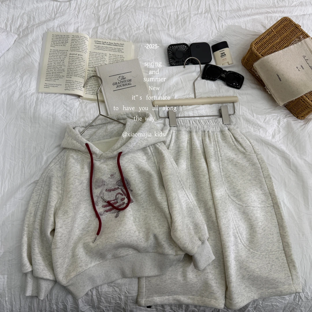 现货-08小马家冬款儿童加绒连帽套装7138男女同款两件套装男女童