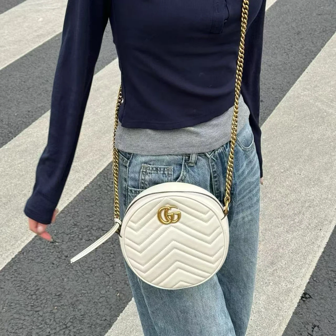 95新 GUCCI/古驰 白色马蒙圆饼斜挎包/95新/聪聪